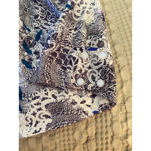 Anthony Richards Blouse Size ? 2X Purple Royal Blue Floral Keyhole Angel Wings - Picture 7 of 10